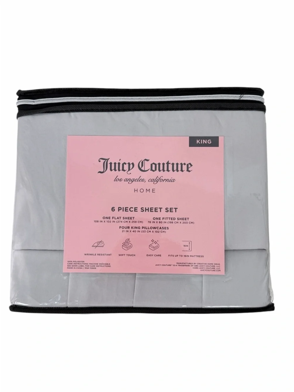 Juicy Couture Home King 6 Piece Gray Sheet Set New Bedding Sheets gray sheets